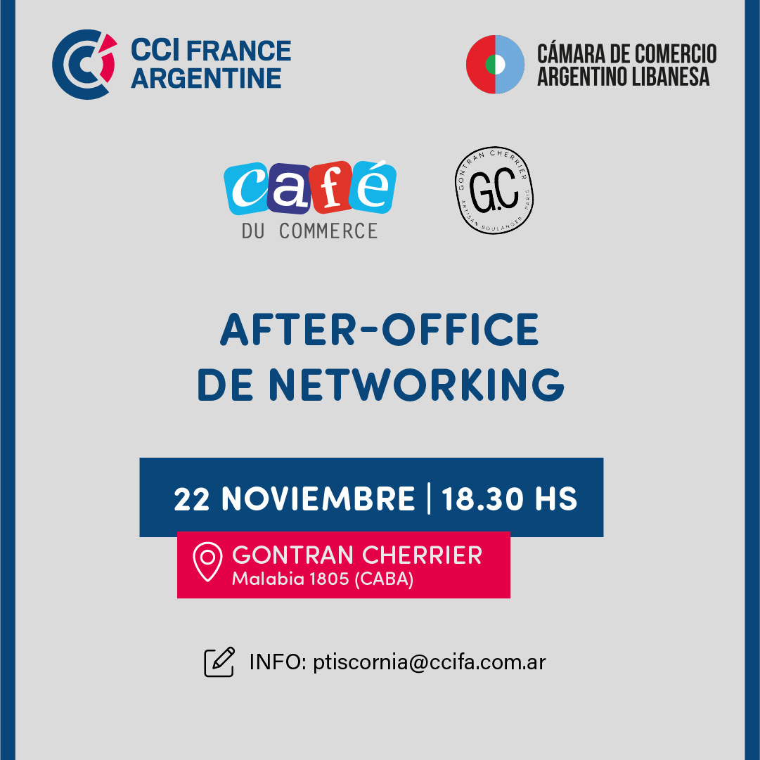 CCI_F_A's tweet photo. ☕ Miércoles 22 de noviembre 18.30hs: Café du Commerce - Networking de la Comunidad de Negocios Franco Argentina

📍  Gontran Cherrier, Malabia 1805 (CABA). 
.
📩 Reserva: 
https://t.co/WVbQa20xy5
#cafeducommerce #networking #negocios https://t.co/GczSKDb4Td