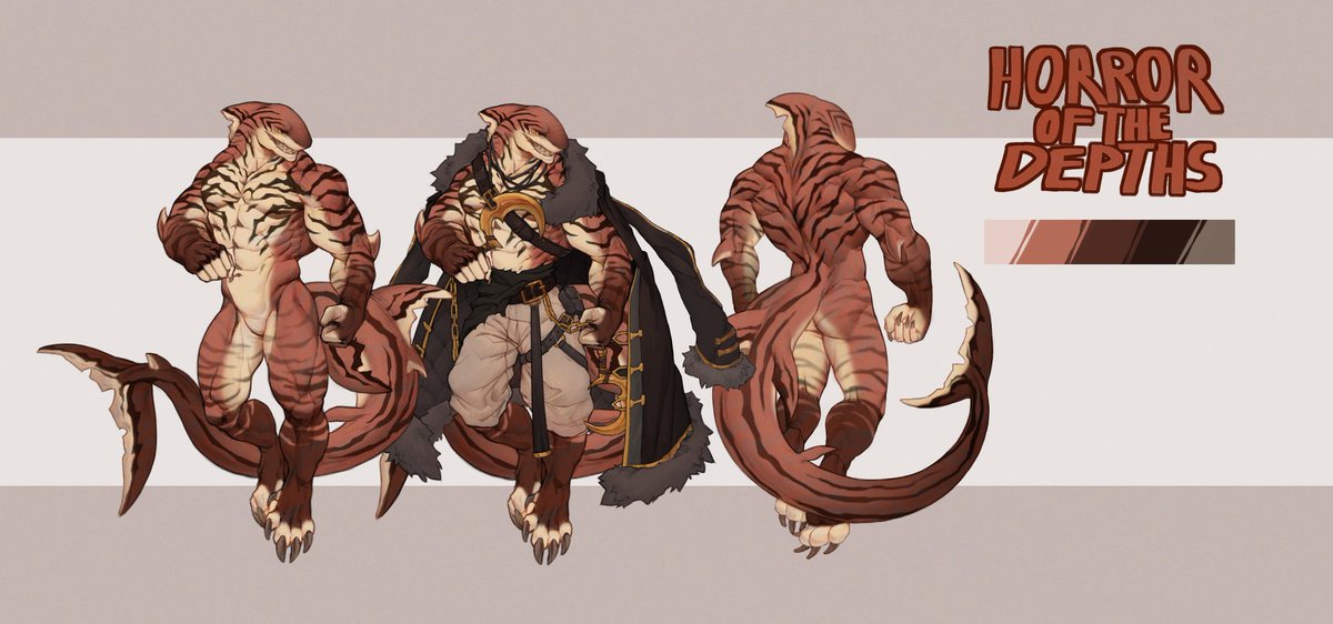 Time to introduce my sharkman.
Kraggor Salt-Scar, my shark pirate.

🎨: <a href="/holipla/">alpi-LO (18+)</a>