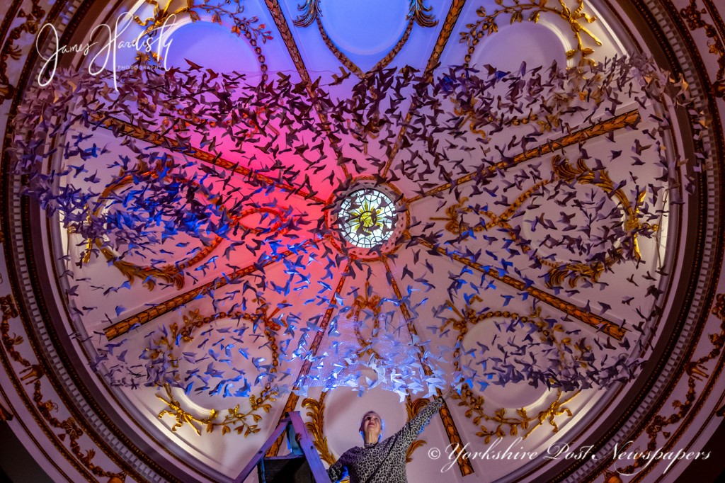 barconventyork's tweet photo. Here's a throwback to Christmas 2022 of our origami peace dove installation 'Peace on Earth'. We are partnering up again this year with @NewVisuality to bring you 'Hope, Shadow & Light' as part of a global project lead by @UNESCO City, Viborg.
#DrawWithDenmark @VisitYork #art https://t.co/2nWMiCotVL