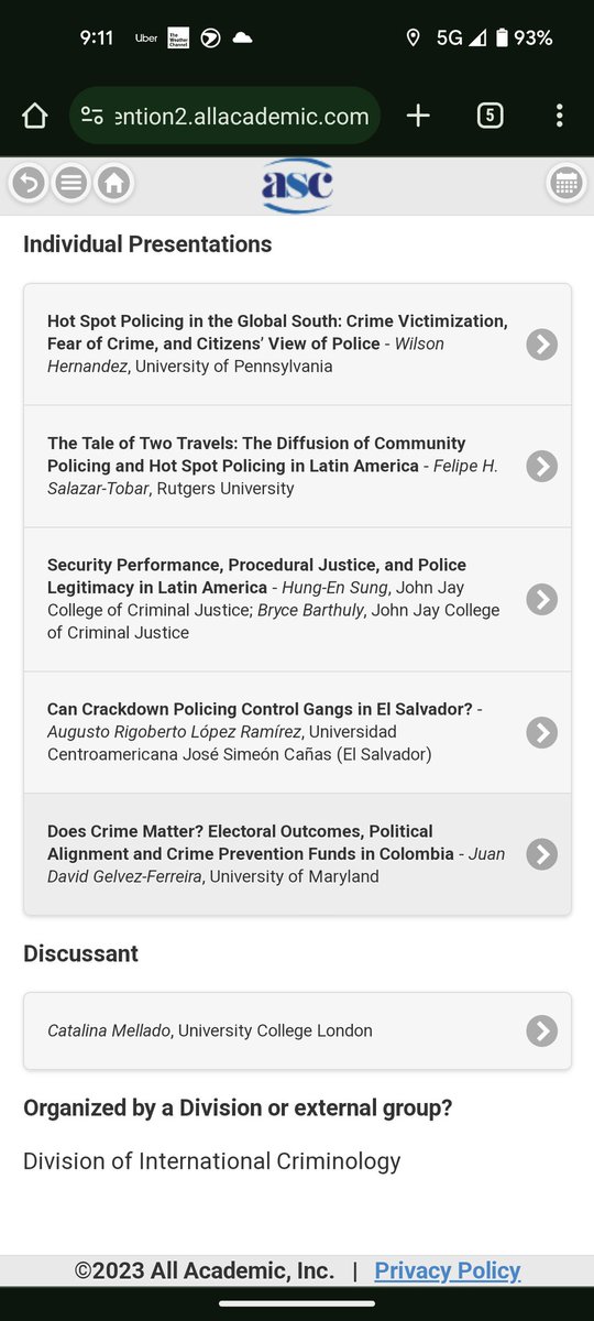 Join us today at #ASCPhilly23 in our panel policing and policy in Latin America. Sponsored by <a href="/ascdic/">@ascdic</a> 
We have a stellar group of scholars  presentations regarding militarization, legitimacy and police reform. 
See you today by 3:30 pm!!
<a href="/WilsonHernandeB/">Wilson Hernández B.</a> <a href="/JuanGelvezF/">Juan David Gelvez</a> <a href="/hungen/">Hung-En Sung</a>