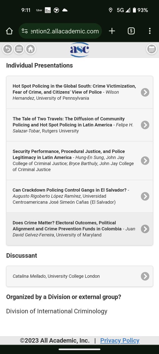 Join us today at #ASCPhilly23 in our panel policing and policy in Latin America. Sponsored by @ascdic We have a stellar group of scholars presentations regarding militarization, legitimacy and police reform. See you today by 3:30 pm!! @WilsonHernandeB @JuanGelvezF @hungen