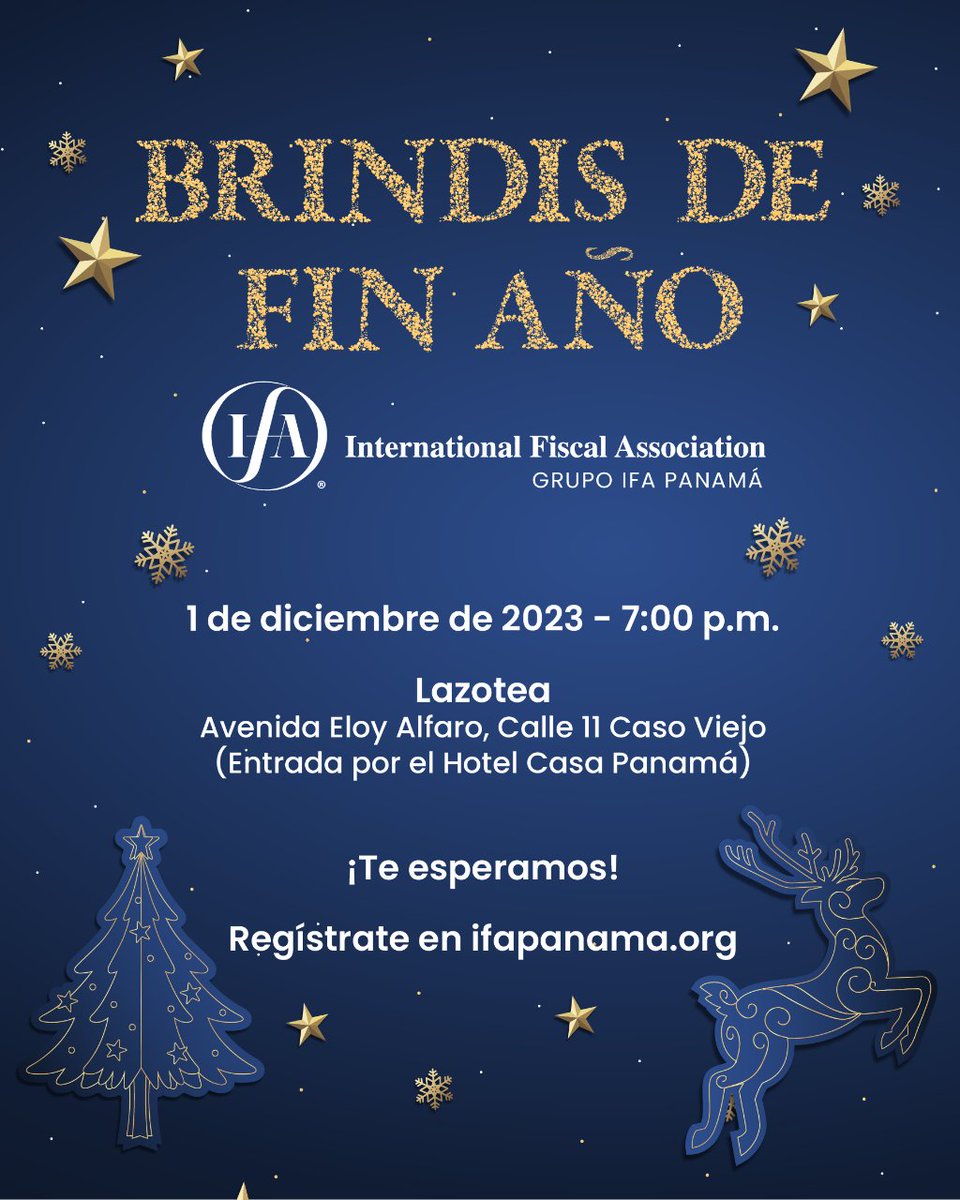 IfaPanama's tweet photo. Celebremos juntos en el Brindis de Fin de Año el viernes 1 de diciembre🤩

Regístrate ingresando a https://t.co/On5Y1DL9wf 

¡Ven a compartir una noche en compañía de amigos y colegas!

*¡Para IFA Members Gratis!

#IFA #Navidad #Panamá https://t.co/kiz0JUE1yk