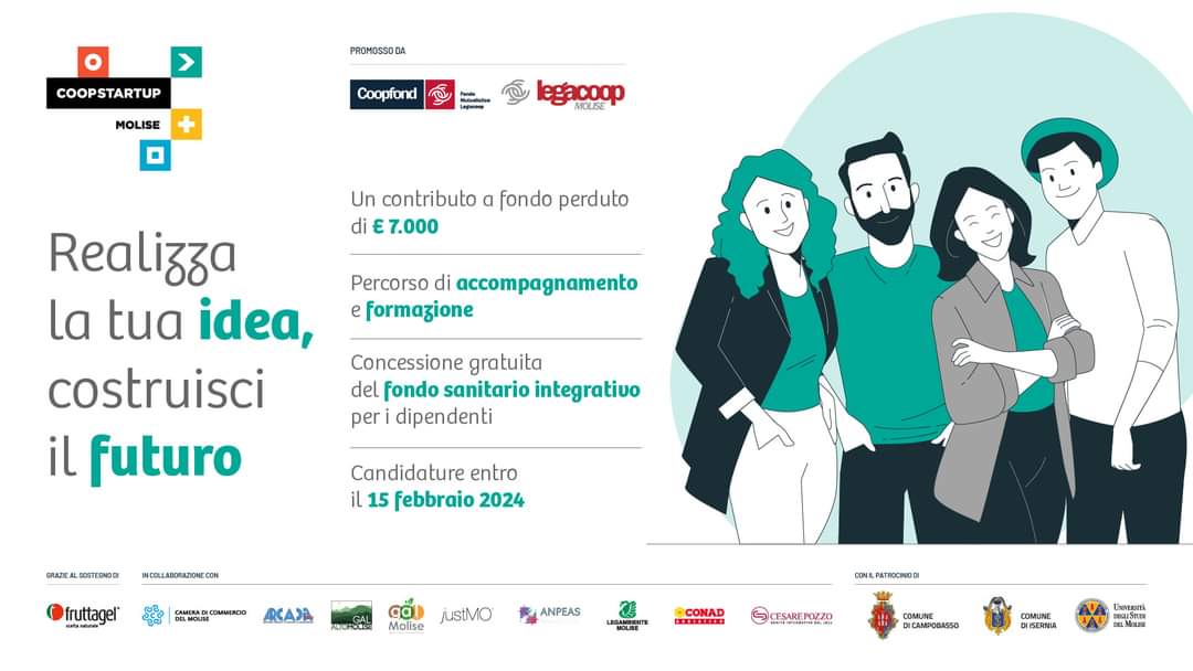 Realizza tua idea, costruisci il futuro. 
In #Molise, da oggi, è possibile partecipare al bando #Coopstartup.

Qui tutti i dettagli: coopstartup.it/molise