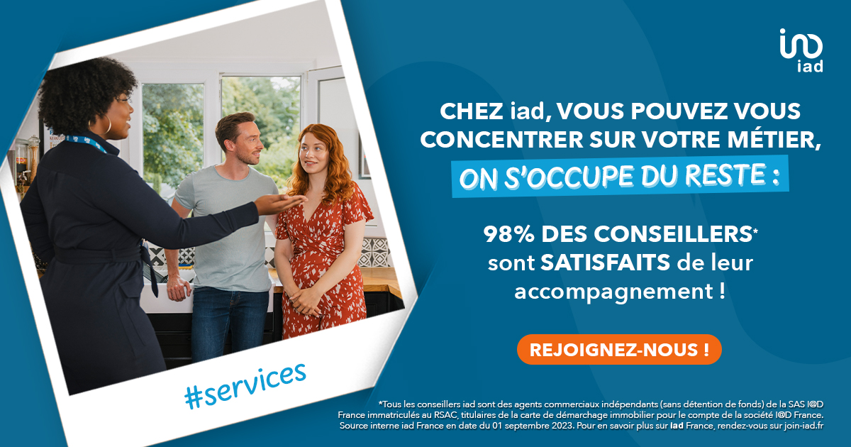 Chez iad, vous pouvez vous concentrer sur votre métier ! 
Assistance juridique, facturation en 24h, assistante dédiée du lundi au samedi et bien d’autres services ! 
➡️ join-iad.fr