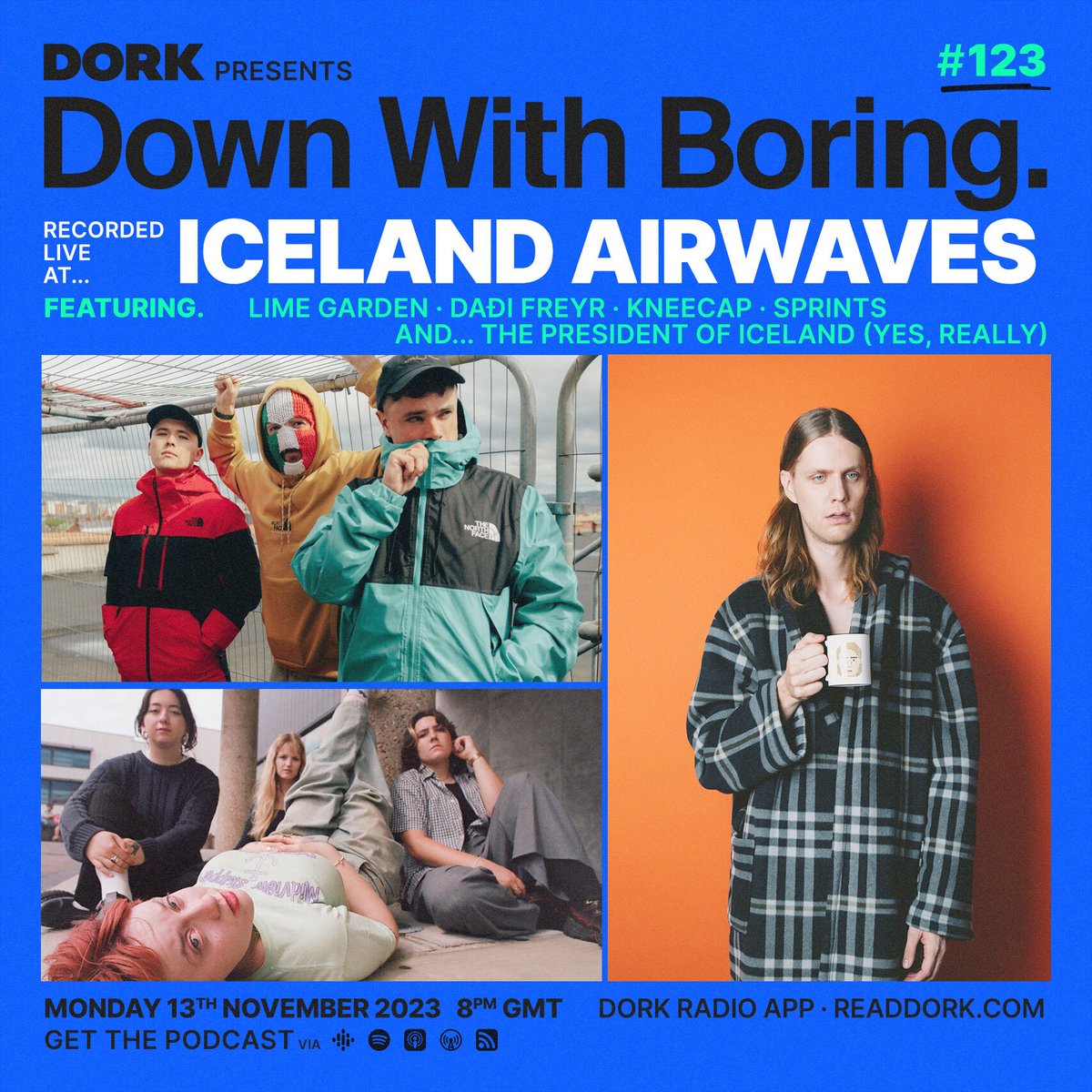 This week’s Down With Boring podcast was recorded at Iceland Airwaves! Featuring interviews with Daði Freyr, Kneecap, Sprints, Lime Garden, and the prez himself. Debuts exclusively tonight on Dork Radio at 8pm - @readdork Then available in all your usual podcast homes 🎵