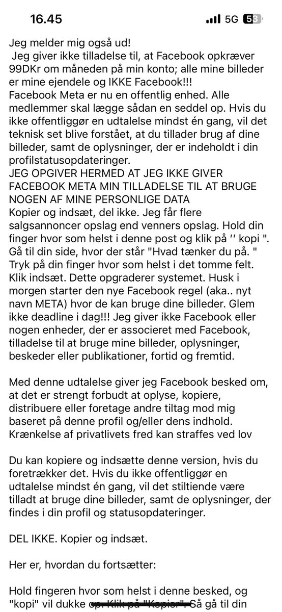 Fb flyder over med dette… Men har det retskraft? Eller skal man bare melde sig ud af Facebook for at beskytte sine data? #twitterhjerne