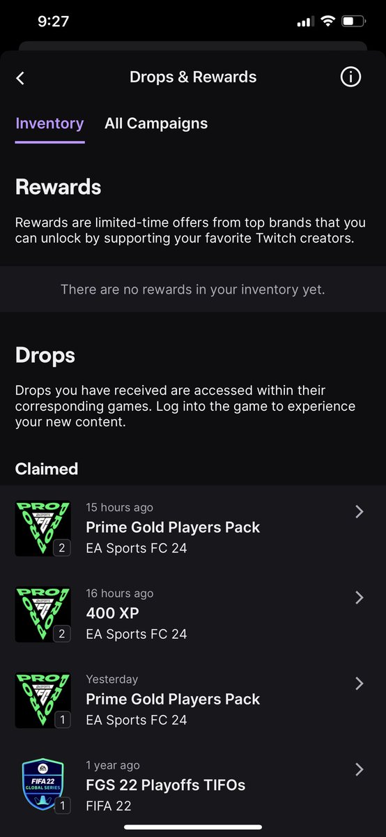 Marul212's tweet photo. @TwitchSupport already redeem drop FC pro but doesnt show up on FC24 menu screen..need help man..i watch over 4 - 5 hour 🙏🙏 https://t.co/jpOz84ly5E