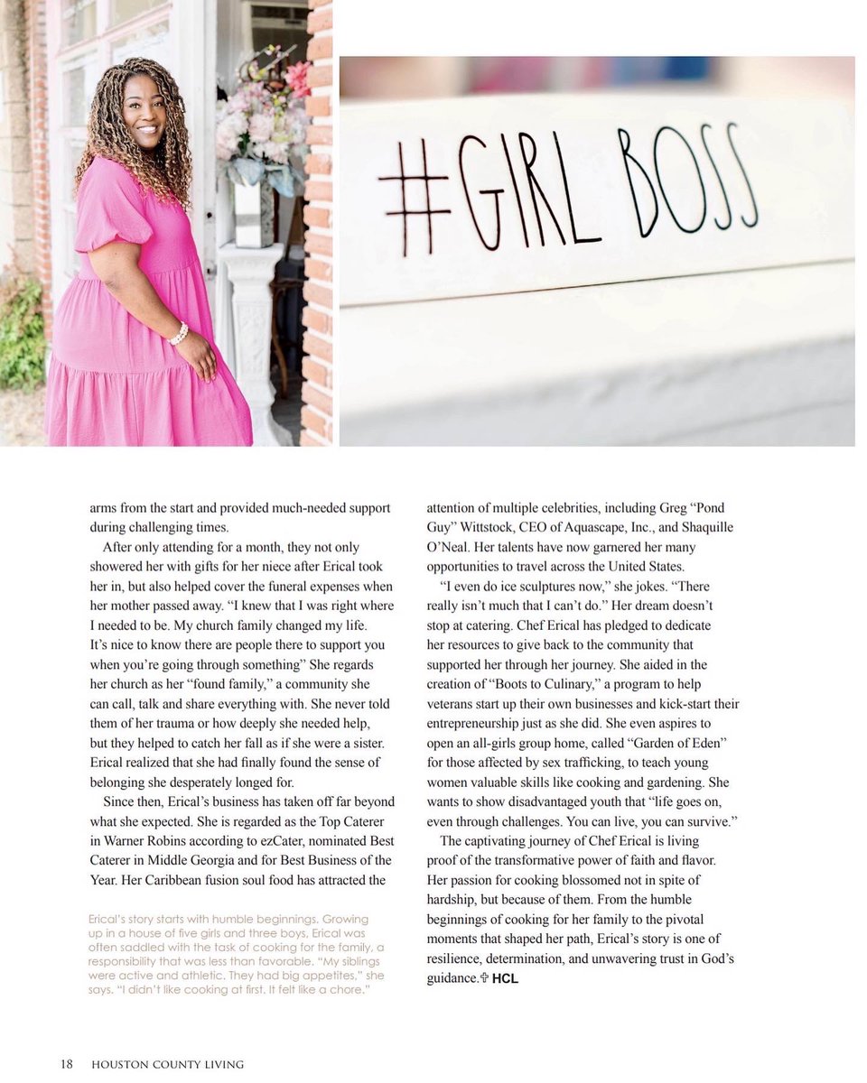 living_county's tweet photo. •Unleashing the Power of Faith and Flavor: The Journey of Chef Erical 

Read more about Chef Erical and her testimony in a seven page article highlight in our current issue or online! 

Hometown Living At Its Best 🧡
#houstoncountyliving 
#houstoncountylivingmagazine 
@tineeks https://t.co/fiCTVPDrUj