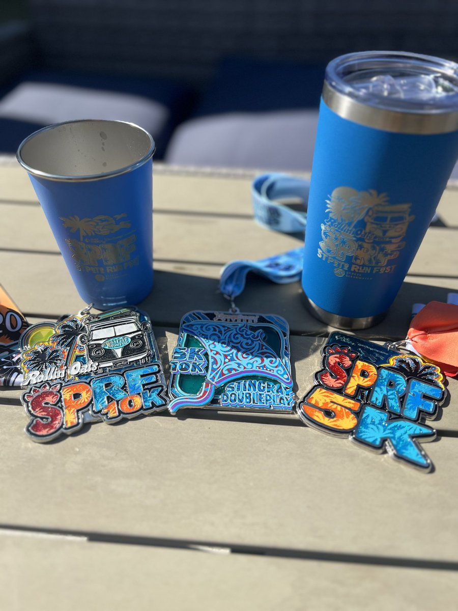 Happy #MedalMonday 🏅As usual, <a href="/stpeterunfest/">St Pete Run Fest</a> did not disappoint! Thankfully, my toe felt fine after a few days rest so I was able to complete the Stingray Double - 10K/5K challenge. The course was beautiful, crowd support phenomenal, and swag is 🧑‍🍳 😘