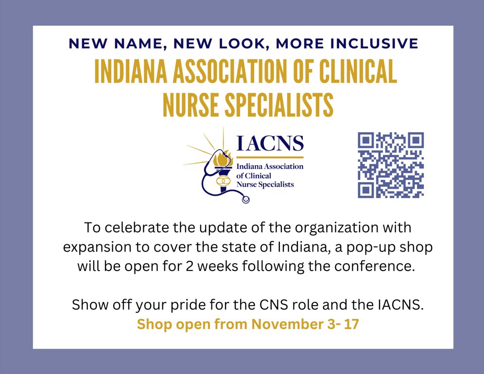 CIOCNS's tweet photo. To celebrate the unveiling of the update to the organization and expansion to cover the state of Indiana, a pop-up shop will remain open until November 17th. Show off your pride for the CNS role and the IACNS. https://t.co/X1NzFJNfP7 https://t.co/Q7qvSz68VF