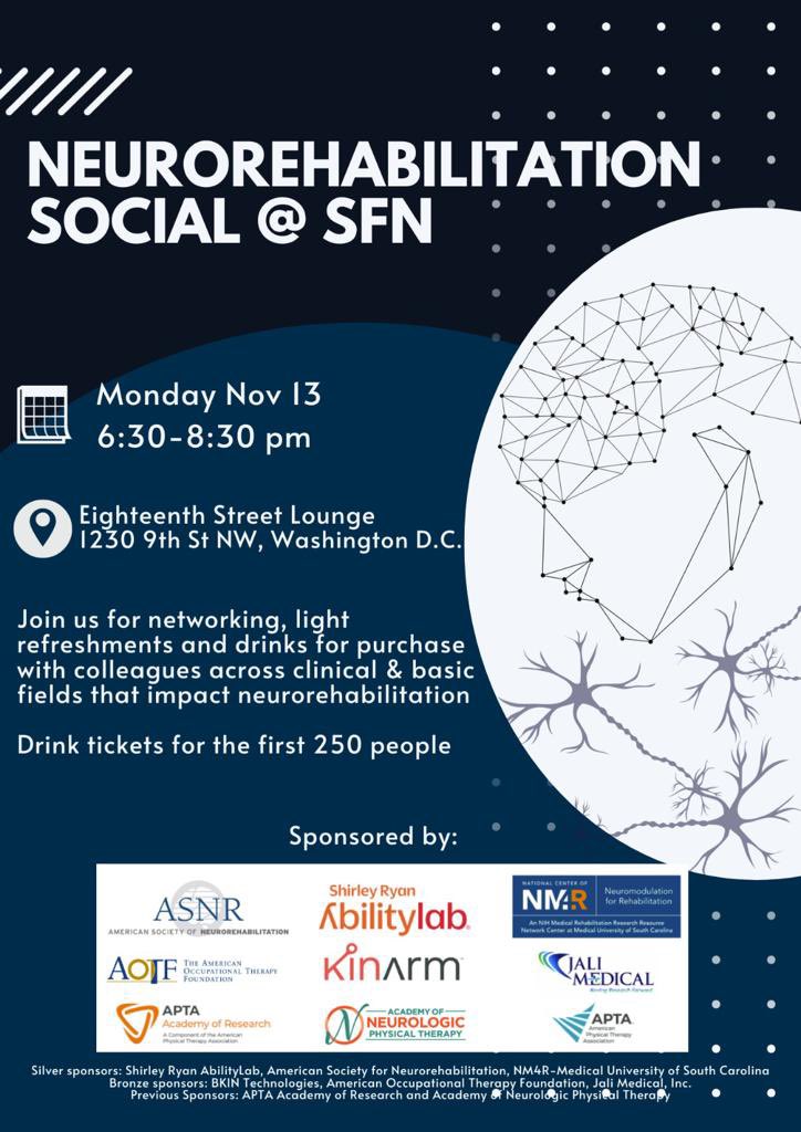 NPNL at USC (@npnlatusc) on Twitter photo TONIGHT! Neurorehabilitation social at the iconic <a href="/18thSTLounge/">18th Street Lounge</a> from 6:30-8:30 - free drink tix to the first 250 people 😊 catch up with old colleagues and meet new ones! #SfN2023 #SfN23 #social #neurorehabilitation #brains #friends 😁🤓 TONIGHT! Neurorehabilitation social at the iconic <a href="/18thSTLounge/">18th Street Lounge</a> from 6:30-8:30 - free drink tix to the first 250 people 😊 catch up with old colleagues and meet new ones! #SfN2023 #SfN23 #social #neurorehabilitation #brains #friends 😁🤓