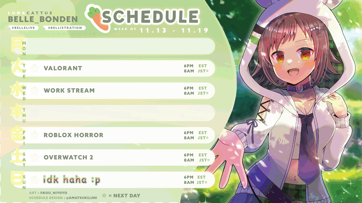 Belle_bondEN's tweet photo. 🌻 STREAMS WEEK 11.13 - 11.19 🌻
TAGS
ART: #bellistration
NSFW: #bellussy
LIVE: #bellelive
PET PICS: #bellezoo
LINKS
YT: https://t.co/wLbR8RgQwE
THRONE: https://t.co/a9R4kLMvHW
MARSHMALLOW: https://t.co/qrLocWfG9S https://t.co/5iO2wtM2fj