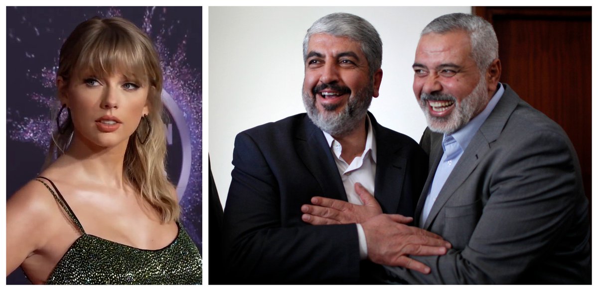 Taylor Swift has a net worth of $1 billion, thanks to her fans.

Top two Hamas leaders, Haniyeh and Mashal, have a net worth of $4 billion and $5 billion, thanks to international “humanitarian aid”.

They live in Qatar 🇶🇦 with their families. Dying in Gaza is only for peasants.