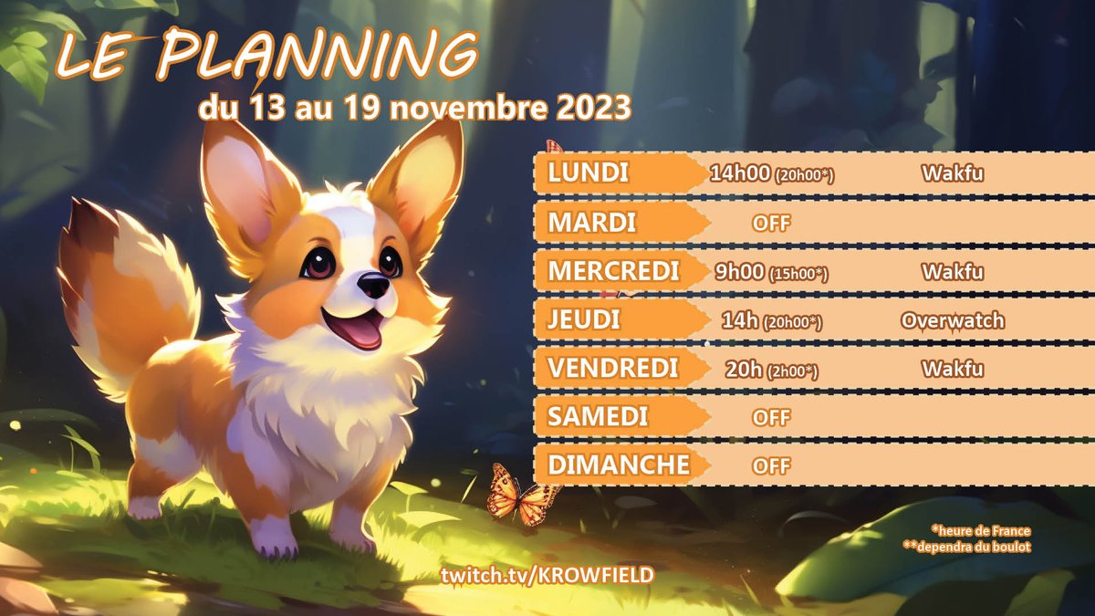 Planning de la semaine, bisous !