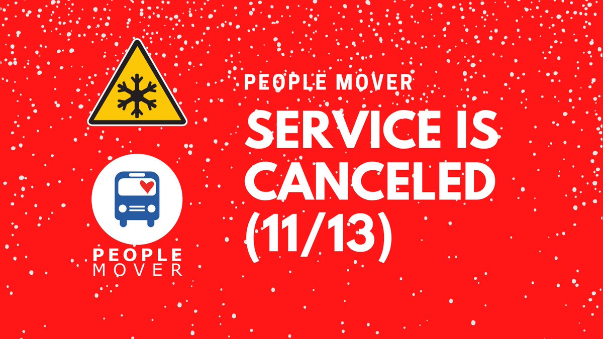 Updated weather notice for Monday, November 13. There is no People Mover bus service and AnchorRIDES service is limited to essential trips only. Regular service will resume when road conditions are deemed safe.
