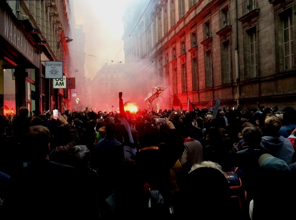 11 novembre 2023 : manifestation à Lyon contre l’extrême droite. On y a vivement dénoncé toute forme d'antisémitisme, d'islamophobie et de racisme.
