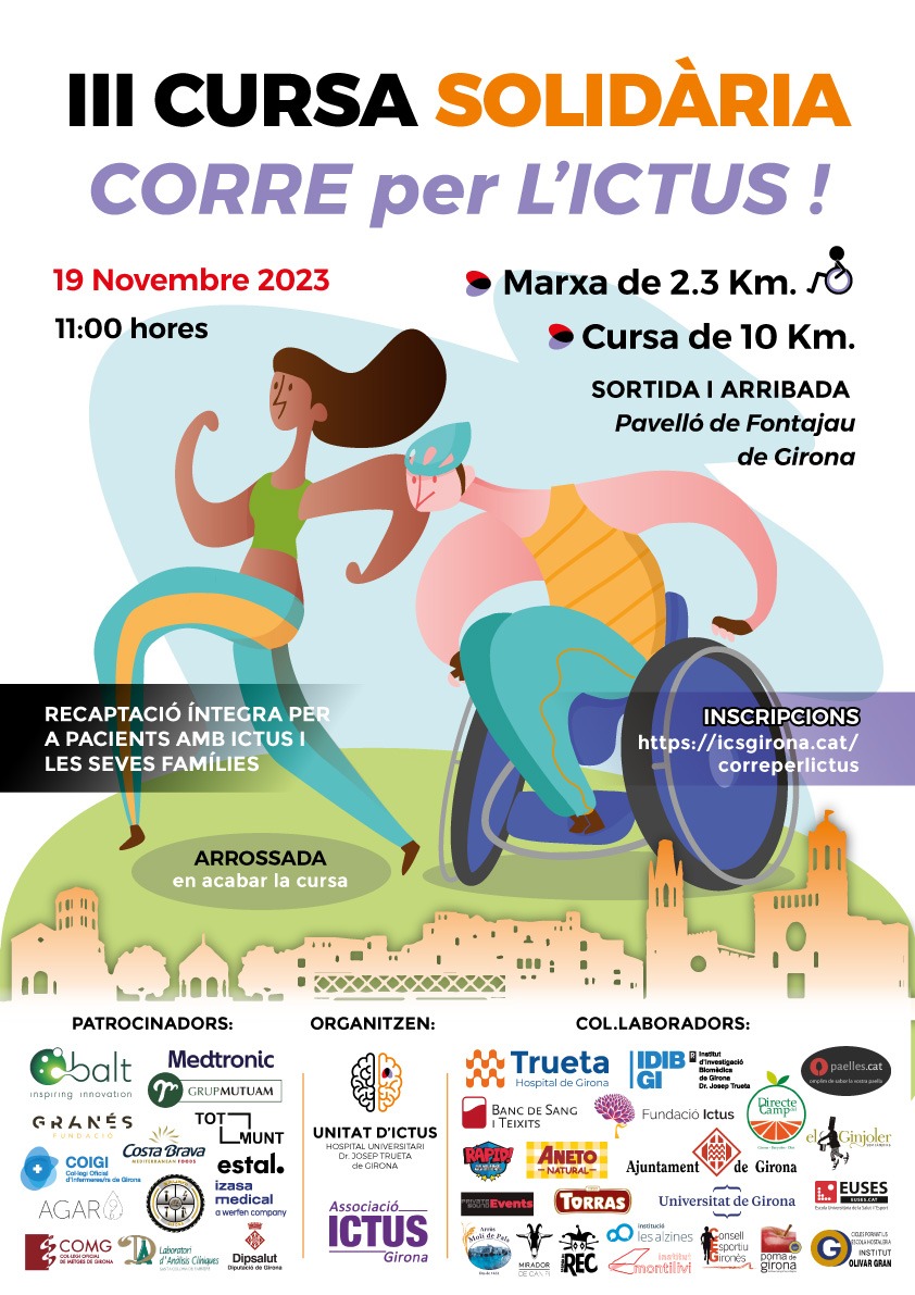 Aquest 19 de novembre tenim la 3ª cursa solidària #correperlictus ⏰ 11:00 Hores 📍 Pavelló/Jardins Fontajau de #Girona ✍🏻  Inscriu-te: icsgirona.cat/correperlictus… 🍽 ARROSSADA en acabar la cursa Recaptació íntegra per a pacients amb #ictus i les seves famílies 💜