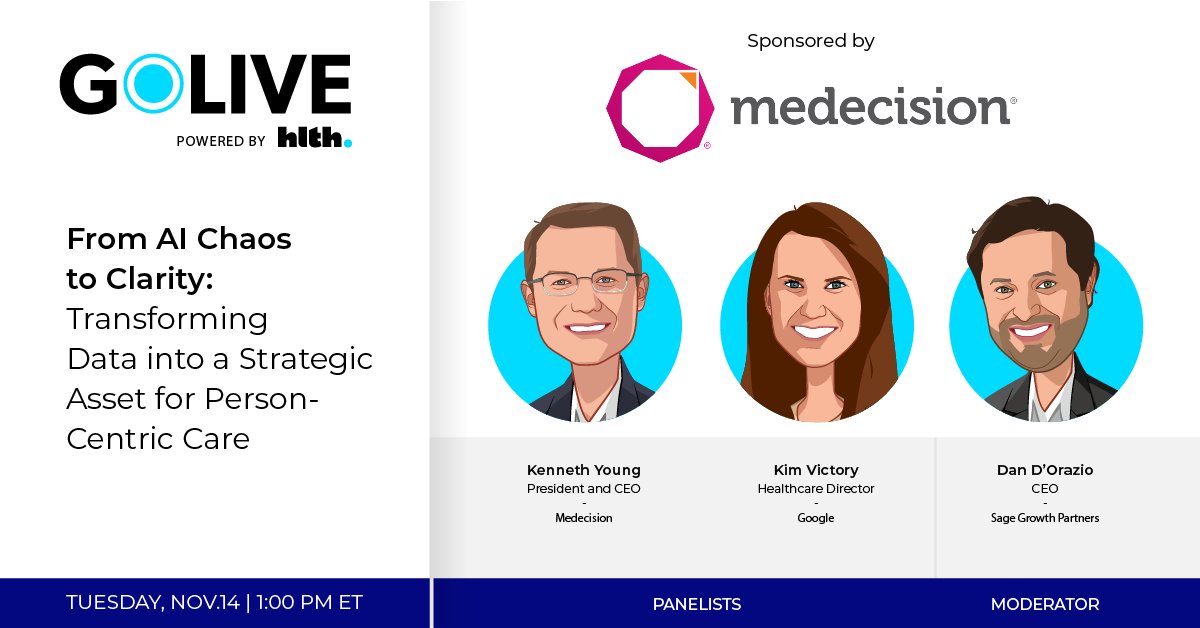 HLTH (@hlthevent) on Twitter photo Are executives prioritizing the right data for truly person-centric care, or are they losing focus amidst the surge of information and AI-related developments?
Save your seat for TOMORROW at 1 PM ET to find out from <a href="/SGPHealth/">Sage Growth Partners</a>, <a href="/Google/">Google</a>, and <a href="/Medecision/">Medecision</a> ➡️ ow.ly/ySLS50Q5euk Are executives prioritizing the right data for truly person-centric care, or are they losing focus amidst the surge of information and AI-related developments?
Save your seat for TOMORROW at 1 PM ET to find out from <a href="/SGPHealth/">Sage Growth Partners</a>, <a href="/Google/">Google</a>, and <a href="/Medecision/">Medecision</a> ➡️ ow.ly/ySLS50Q5euk