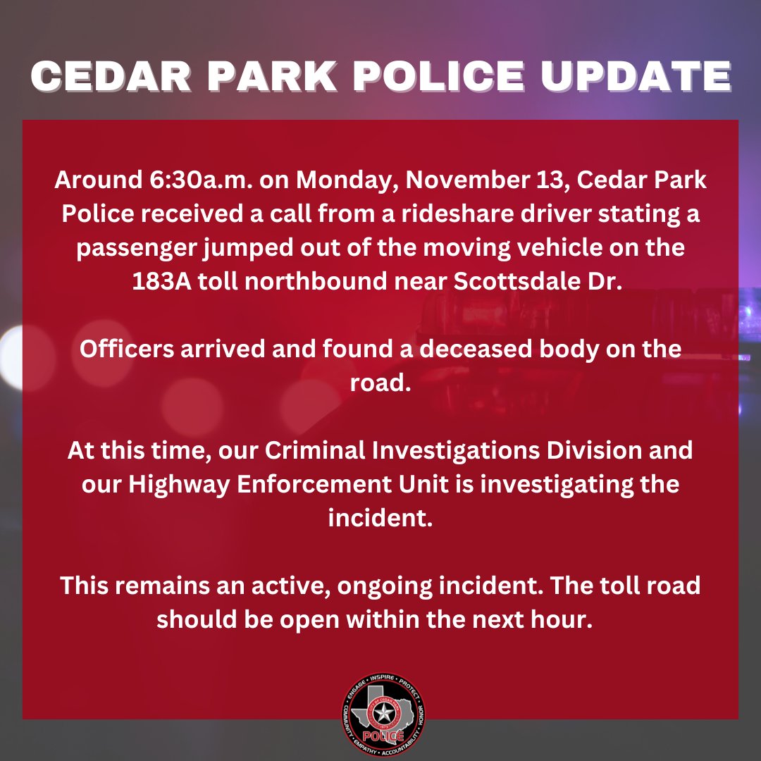 Update to this morning's traffic incident.