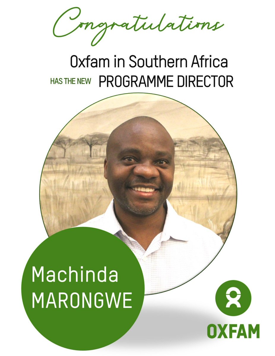 Please join us in welcoming our new <a href="/OxfaminSAF/">Oxfam in Southern Africa</a> Programme Director (SAPD), Machinda Marongwe 

He  will be based at our regional office in Lusaka, Zambia

<a href="/OxfaminSAF/">Oxfam in Southern Africa</a> works across the SADC region &amp; has country presence in Malawi,  Mozambique, Zambia and Zimbabwe.