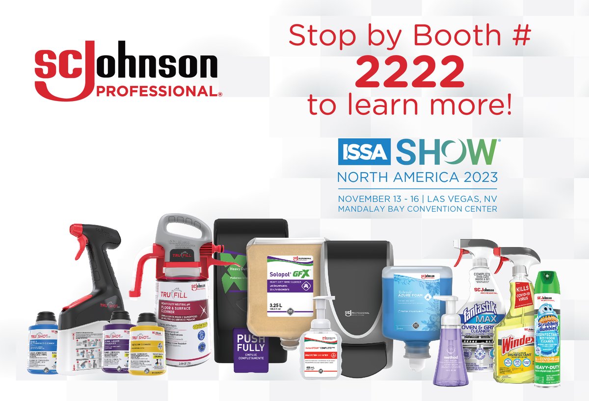 We're all ready for the first day of the ISSA Show North America 2023 and are celebrating 100 years of ISSA! Be sure to stop by booth #2222 at the Mandalay Bay Convention Center to learn about SC Johnson Professional's floor, surface and skin care product lines!