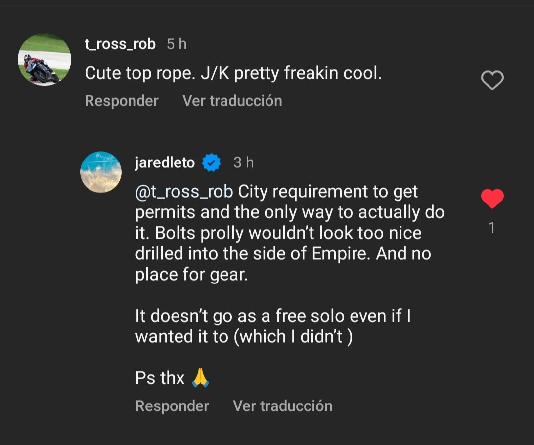 In response to all those crazy people who wanted Jared to climb without a rope 💁🏻‍♀️