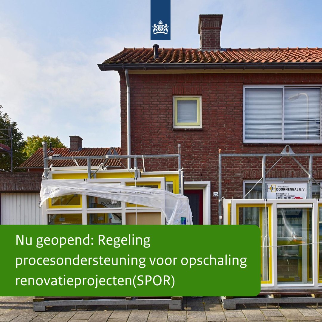 Wil je als woningeigenaar verduurzamen? Je kunt #renovatieprojecten ook gezamenlijk aangaan. Met de Subsidieregeling procesondersteuning opschaling renovatieprojecten (SPOR) huur je een procesondersteuner in die je hierbij begeleidt. Lees meer ➡️ rvo.nl/subsidies-fina…