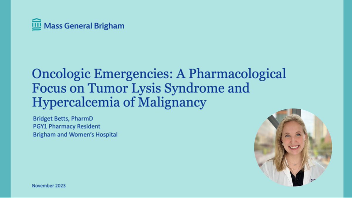 Brigham and Women’s (BWH) Pharmacy Department (@brighampharmacy) on Twitter photo The great PGY1 presentations continue! Last week <a href="/bettsbridget0/">Bridget Betts</a> discussed the intricacies of TLS and hypercalcemia management - thank you Bridget! #TwitteRx #PharmRes The great PGY1 presentations continue! Last week <a href="/bettsbridget0/">Bridget Betts</a> discussed the intricacies of TLS and hypercalcemia management - thank you Bridget! #TwitteRx #PharmRes