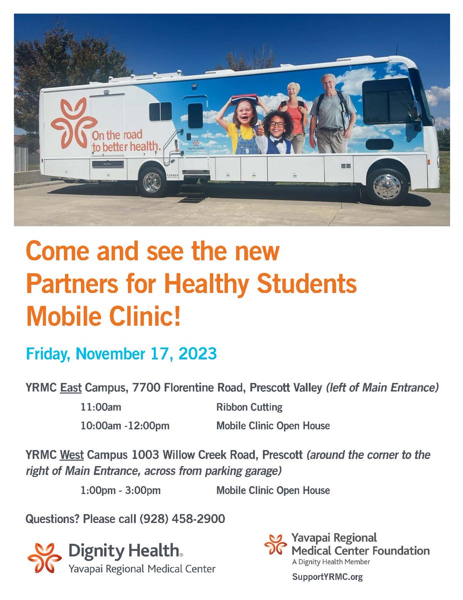 Join us for the open house and ribbon cutting of our new Partners for Healthy Students mobile clinic. #YRMC Friday, November 17th