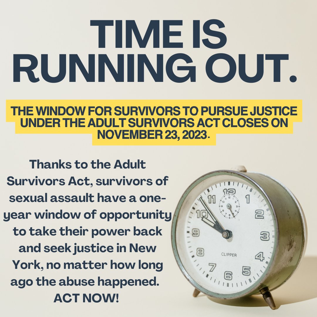 The #AdultSurvivorsAct provides the opportunity for survivors to hold their abusers or the institution that was negligent in stopping the abuse accountable.  Take action NOW, because the window for civil justice is closing on Nov 23, 2023. <a href="/JessSchafroth/">Jess Schafroth</a> <a href="/BridieForUs/">Bridie Farrell</a>