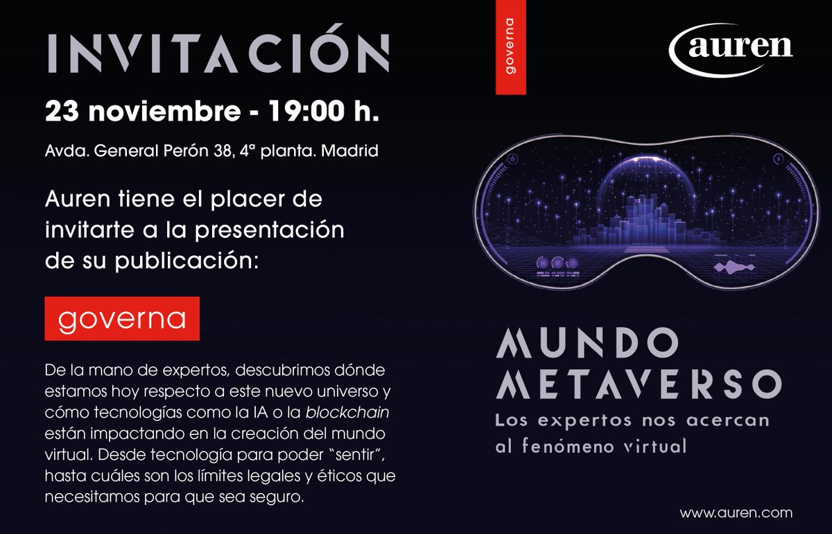 ¿Te gustaría asistir a la presentación de nuestro libro "Mundo Metaverso"? ¡Inscríbete!👇🏼
auren.com/es/evento/pres…
#AurenMetaverso #Metaverso