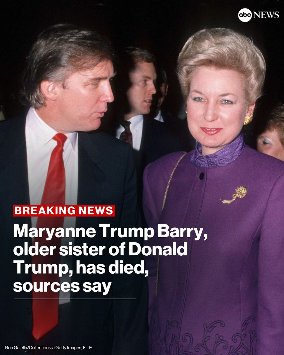 BREAKING: Former Pres. Trump’s eldest sister, retired federal Judge Maryanne Trump Barry, died overnight of apparent natural causes.

Read more: trib.al/kFQL4FC