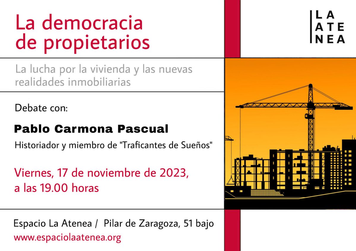 Este viernes estaremos debatiendo de vivienda en uno de los barrios con más presión especulativa y rentismo #Guindalera Gracias por la invitación a las compas de @espaciolaatenea Para conseguir el libro en el barrio tenéis @PolifemoLibr 👉🏽polifemo.com/libros/la-demo…