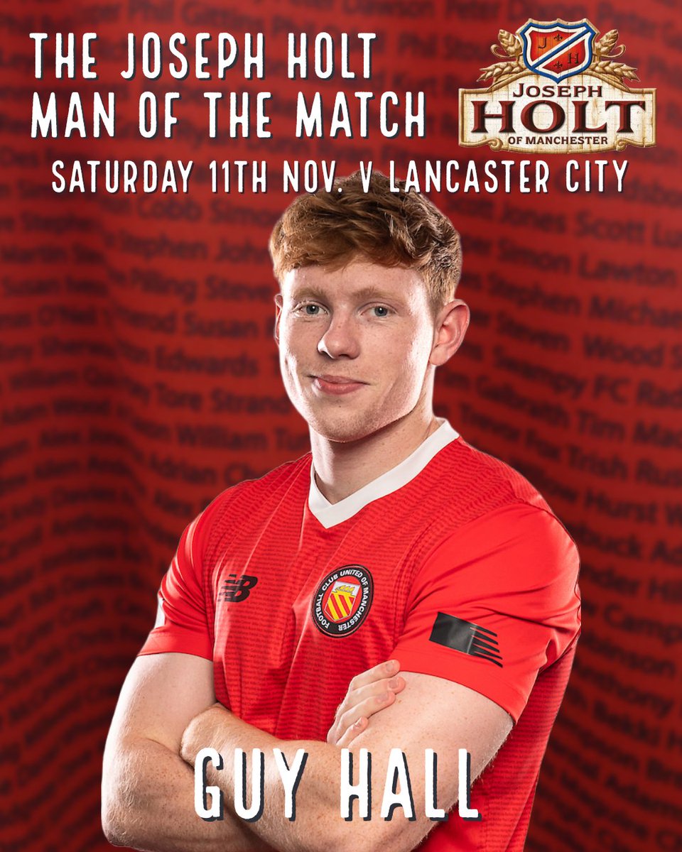 🍾Man of the Match: Lancaster City 

We took a point against the Dollies away on Saturday and <a href="/GuyHall3/">Guy Hall</a>
put in another powerhouse performance down the left side,  earning him the <a href="/JosephHolt1849/">Joseph Holt Brewery</a> Man of the Match, as chosen by <a href="/fcumradio/">FC Radio</a>

Congratulations Guy!👏

🟥🟥⬜⬛⬜🟥🟥
