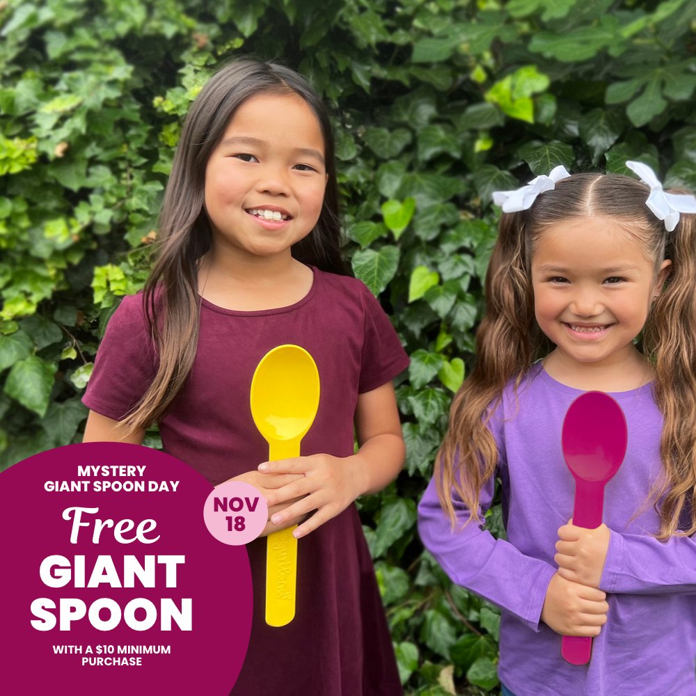 Yogurtland on X: We're doing a giant spoon encore this SATURDAY! Scoop up  a mystery color Giant Spoon when you make a purchase of $10+ in-store only  on 11/18 🥄❓ Save the