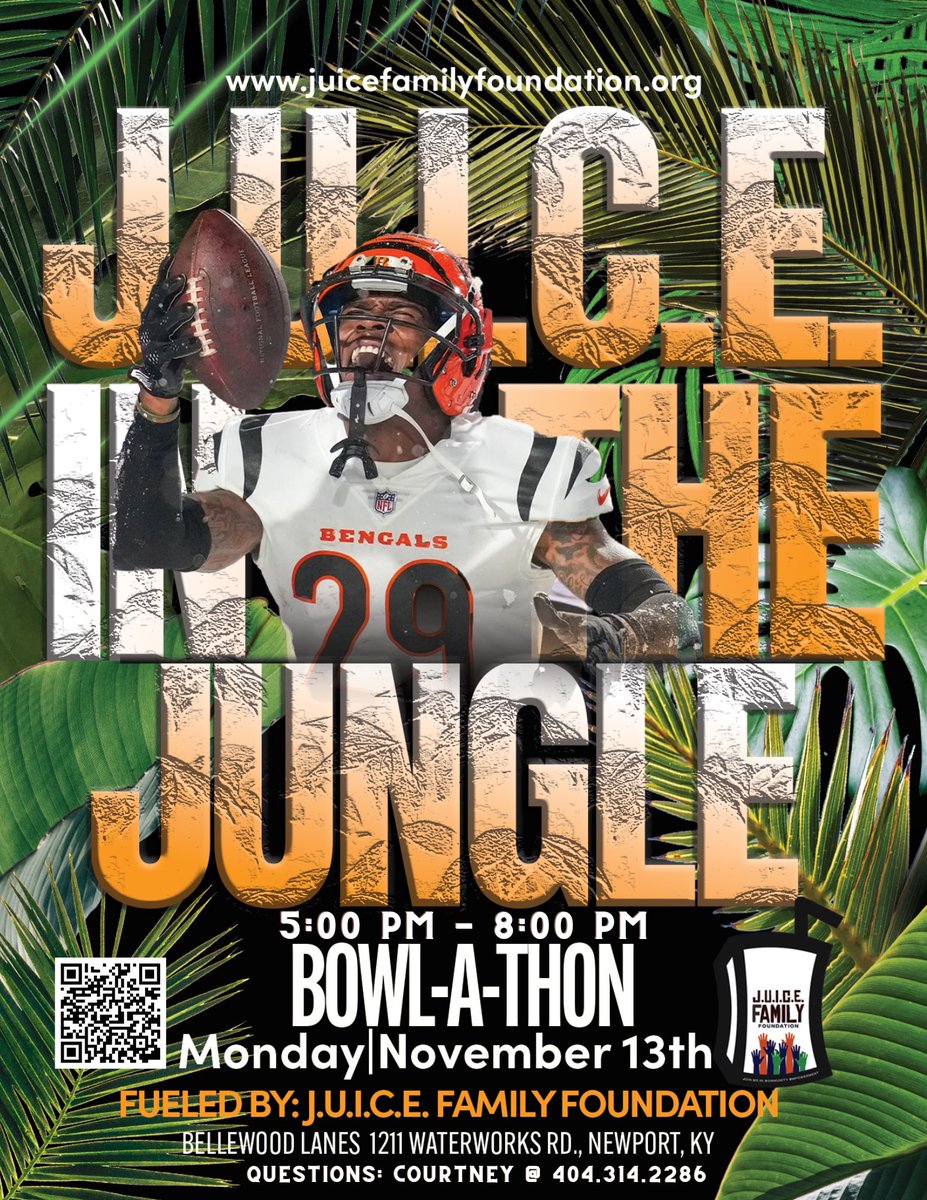 🗣️Tonight’s the night! $300 for a lane with 6 people. $50/person to hang out with @CamTaylorBritt_ & friends to support a good cause? Let’s Gooooooo #JuiceGang and #WhoDeyNation! 🖤🧡🎳 #fundraiser #silentauction #giveaways #greatfood

…the-Jungle-Bowl-a-thon.eventbrite.com