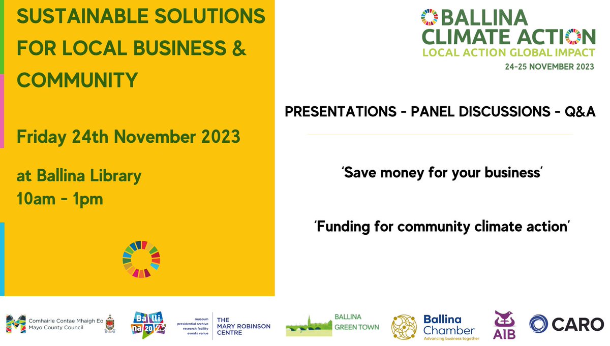 MaryRobinsonCtr's tweet photo. ✨ UPCOMING EVENT: Sustainable Solutions for Local Business &amp; Community! 🌍🏢 
Friday, 24th November, from 10am - 1pm at Ballina Library.

For more info visit https://t.co/yRGgHtfxoA

#BallinaGreenTown #SustainableSolutions #LocalBusiness #BallinaClimateAction https://t.co/OebX1mOB9n