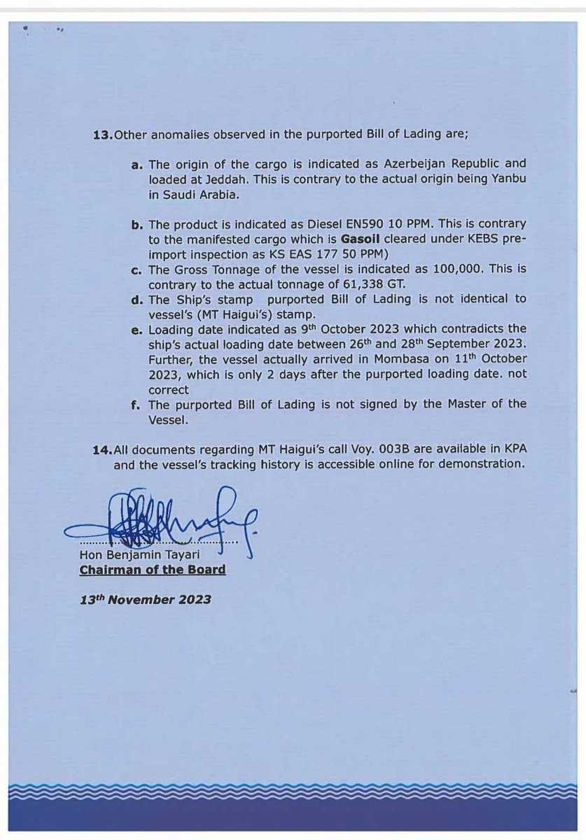 Kenya_Ports's tweet photo. Statement by KPA Chairman Hon @DaluTayari on MT HAIGUI to the port of Mombasa. https://t.co/5PqRuISLb3