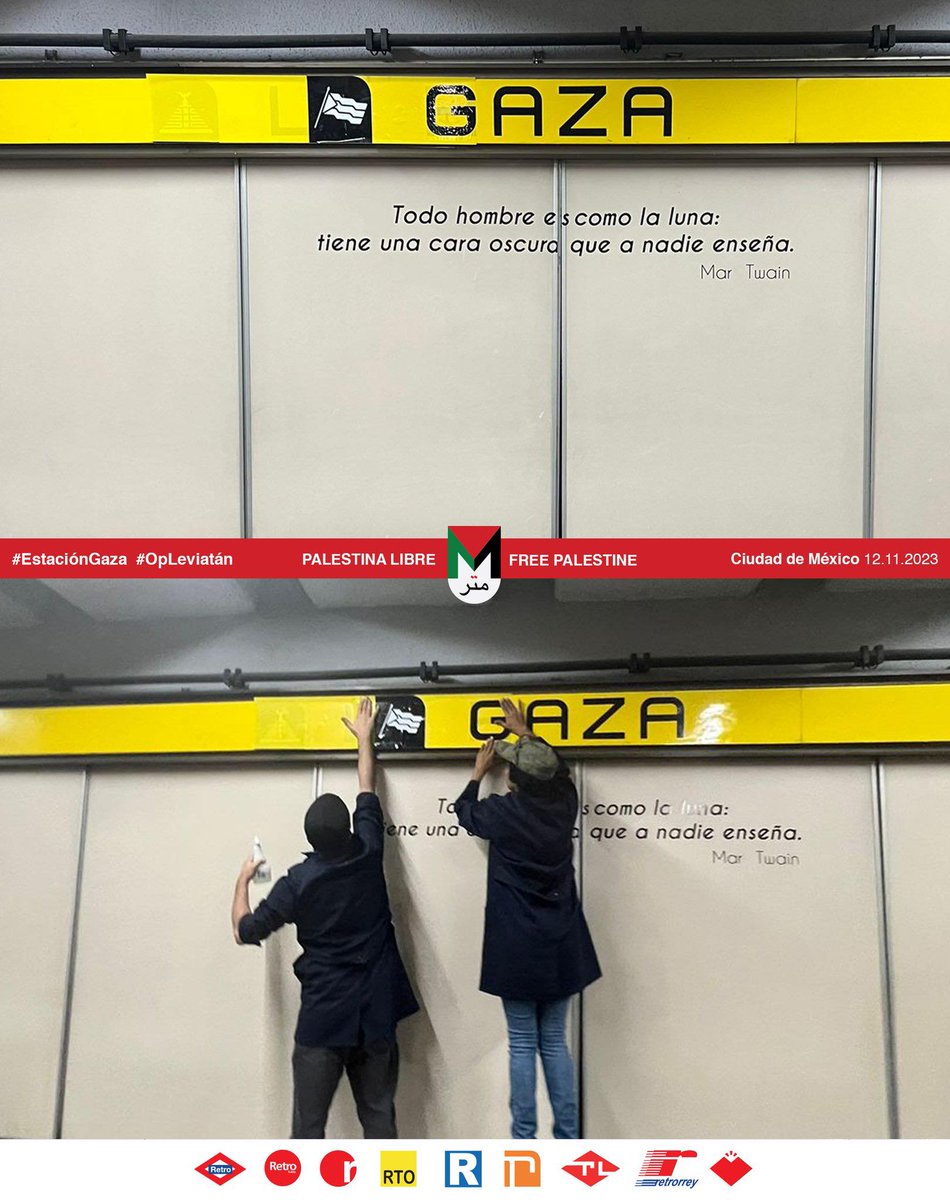 El colectivo <a href="/redretro/">Redretro Sistema de Transporte Onírico</a> renombró el Metro La Raza de la #CDMX como Estación “Gaza”, con la bandera de Palestina como logo. desinformemonos.org.mx
