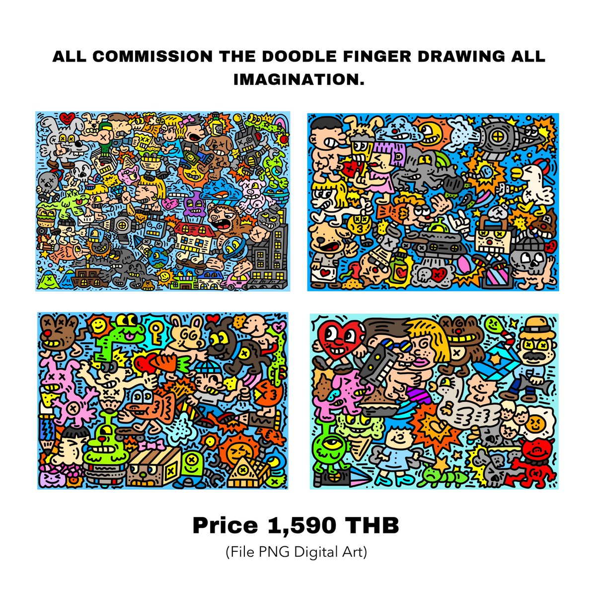 รับจ้างวาดงานสไตล์ Doodle Art ครับส่วนมากใช้นิ้วมือวาดเป็นส่วนใหญ่และไฟล์ที่จะได้คือ PNG พอวาดเสร็จแล้วจะส่งไฟล์ให้ทางเมล์ครับ โทนสีที่ได้ตามนี้เลยฮะ.
ภาพละราคา 1,590 บาท

#doodle #doodleart #artists #artistthai #Thailand #commisionart