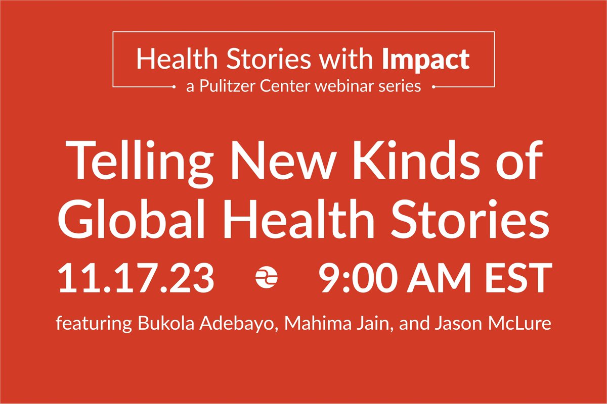 Pulitzer Center (@pulitzercenter) on Twitter photo This Friday, grantees <a href="/BUKAdebayo/">Bukola Adebayo</a>, <a href="/theplainjain/">Mahima Jain</a>, and <a href="/MclureJason/">東京のスズキです</a> for will discuss about narrative strategies for public health reporting.
Join the first installment of “Public Health Stories With Impact: A Pulitzer Center Webinar Series.”
Register now! bit.ly/3FVTrsN This Friday, grantees <a href="/BUKAdebayo/">Bukola Adebayo</a>, <a href="/theplainjain/">Mahima Jain</a>, and <a href="/MclureJason/">東京のスズキです</a> for will discuss about narrative strategies for public health reporting.
Join the first installment of “Public Health Stories With Impact: A Pulitzer Center Webinar Series.”
Register now! bit.ly/3FVTrsN