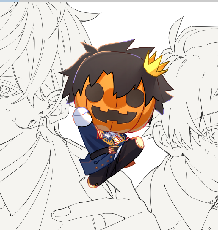 fujimaru ritsuka (male) male focus crown multiple boys jack-o'-lantern white background 2boys black hair  illustration images