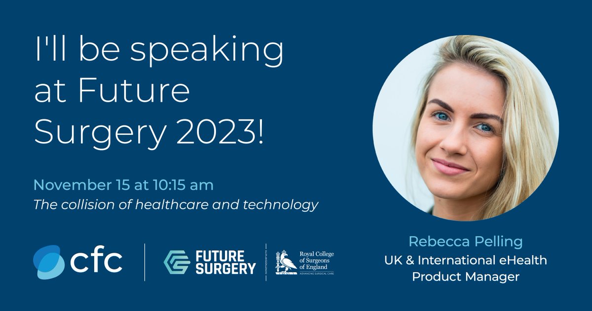 Our UK & International eHealth Product Manager Rebecca Pelling will be speaking at the Future Surgery Show 2023 in ExCel London on November 15. Catch her and the rest of the CFC eHealth team during the 2-day conference at booth N71. #digitalhealthcare #ehealth #FutureSurgery2023