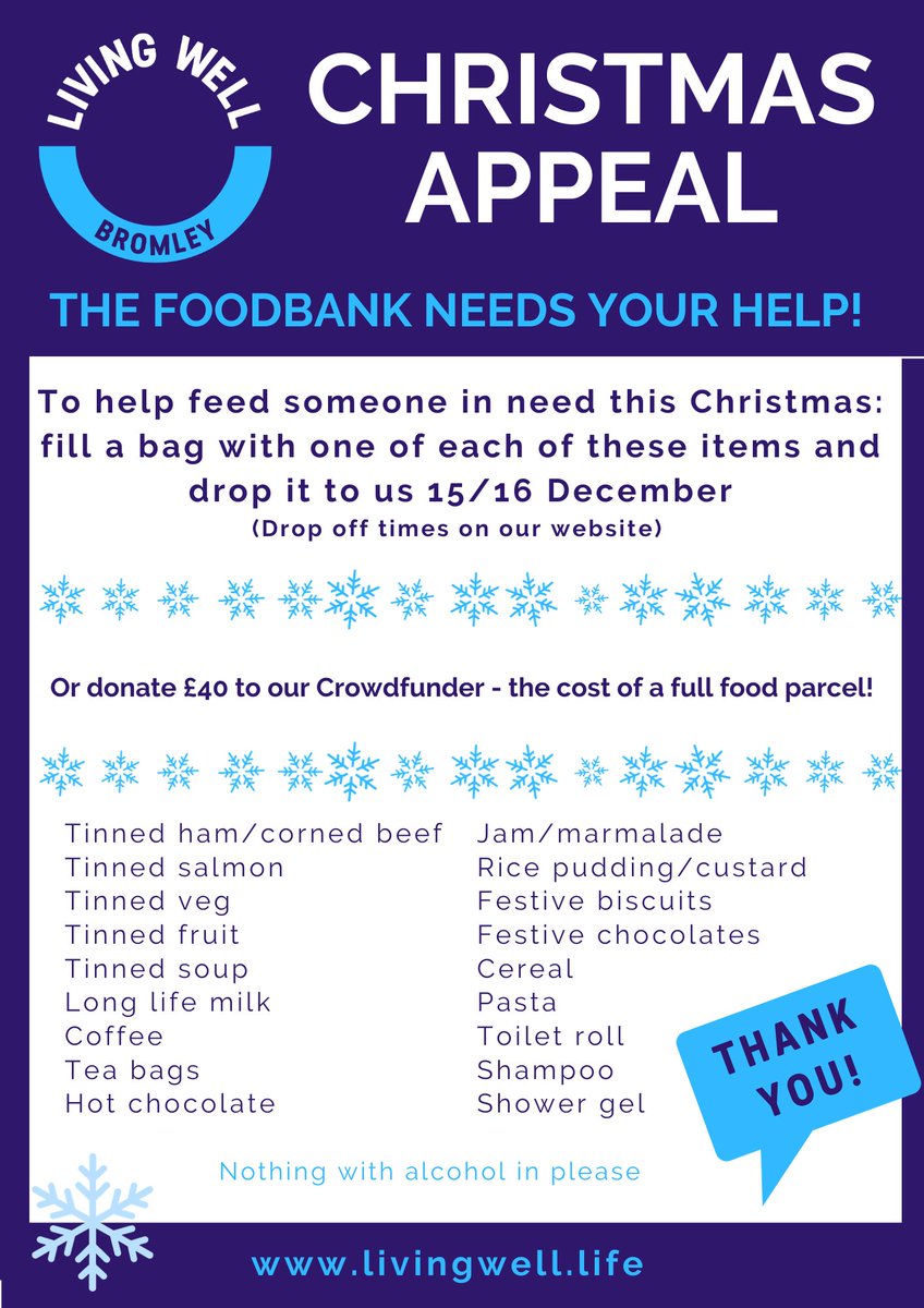 CAN YOU HELP FEED SOMEONE IN NEED THIS CHRISTMAS? Due to HUGE demand for our foodbank we are starting our Christmas appeal now in the hope we can help everyone who needs us. Can you help us? THANK YOU! livingwell.life Or donate to our Crowdfunder crowdfunder.co.uk/p/winter-crisi…