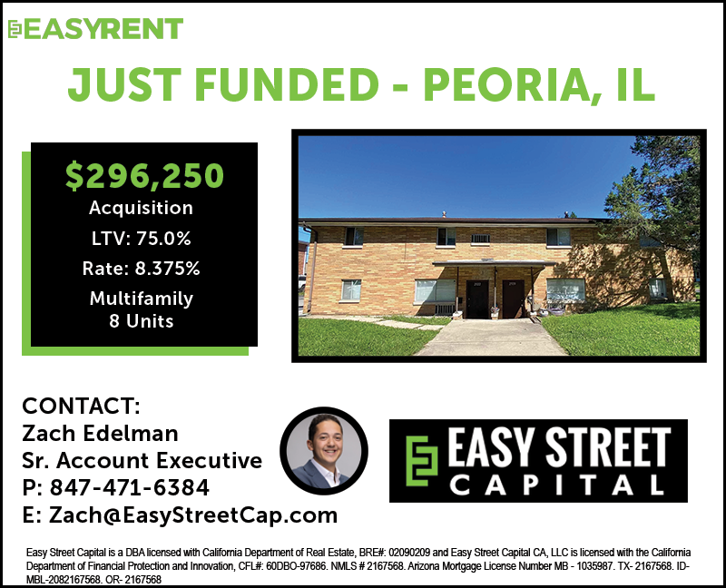 rob_s_simon's tweet photo. #JustFunded #MultifamilyMonday
$296,250 Acquisition DSCR Loan on an 8-unit multifamily investment property in Peoria, Illinois via @ZachEdelmanESC! Real Estate Professional with a property management and flipping background scoops up this big cash-flower in the Prairie State! https://t.co/hXMZ4yTDWX