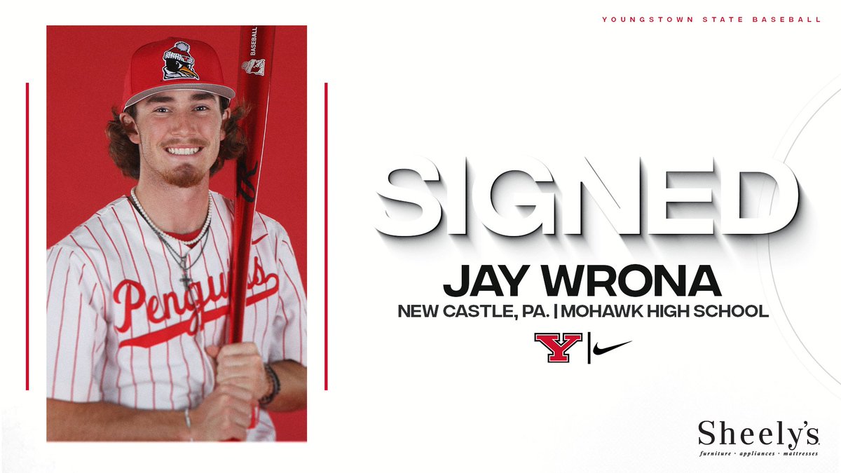 Adding another talented infielder from Western Pennsylvania next fall! 🖊️🐧⚾️

Please help us officially welcome 𝗝𝗮𝘆 𝗪𝗿𝗼𝗻𝗮 to the YSU Baseball family!

🔴 IF | 5'10 | 165
🔴 New Castle, Pa.
🔴 Mohawk High School

#GoGuins | <a href="/JayWrona/">Jay Wrona</a>