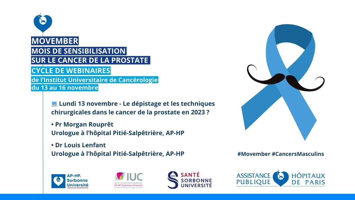 Hôpital Pitié-Salpêtrière AP-HP (@hoppitiesalpe) on Twitter photo #Movember2023 | Rendez-vous dans 30mn pour le premier webinaire de la semaine : "Le dépistage et les techniques chirurgicales dans le cancer de la prostate en 2023 ?" avec <a href="/MRoupret/">Morgan Roupret</a> et <a href="/DrLenfant/">Louis Lenfant</a>. #Movember #Cancersmasculins
➡️Inscription : zoom.us/webinar/regist… #Movember2023 | Rendez-vous dans 30mn pour le premier webinaire de la semaine : "Le dépistage et les techniques chirurgicales dans le cancer de la prostate en 2023 ?" avec <a href="/MRoupret/">Morgan Roupret</a> et <a href="/DrLenfant/">Louis Lenfant</a>. #Movember #Cancersmasculins
➡️Inscription : zoom.us/webinar/regist…