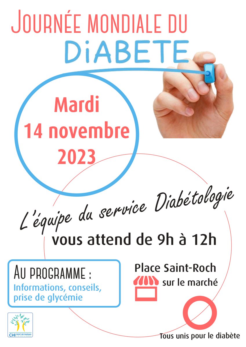 CH Mont de Marsan (@ch_montdemarsan) on Twitter photo 📅 Demain matin, RDV au Marché Saint Roch de <a href="/MontdeMarsan/">Mont de Marsan</a> avec l'équipe soignante de notre service de #Diabétologie ... Infos, conseils ...
👏👏 Bravo à nos professionnels pour leur mobilisation !!! 📅 Demain matin, RDV au Marché Saint Roch de <a href="/MontdeMarsan/">Mont de Marsan</a> avec l'équipe soignante de notre service de #Diabétologie ... Infos, conseils ...
👏👏 Bravo à nos professionnels pour leur mobilisation !!!