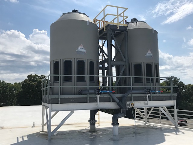 strongwellmc's tweet photo. This week's project focus is on a chiller support frame and access platform constructed with #madeinusa #EXTREN #DURADEK and #SAFRAIL at a carbon steel plant. Previous steel frames for the rooftop's chillers experienced corrosion issues. https://t.co/t5uiPSkAtY https://t.co/a7Xrm4VJSX