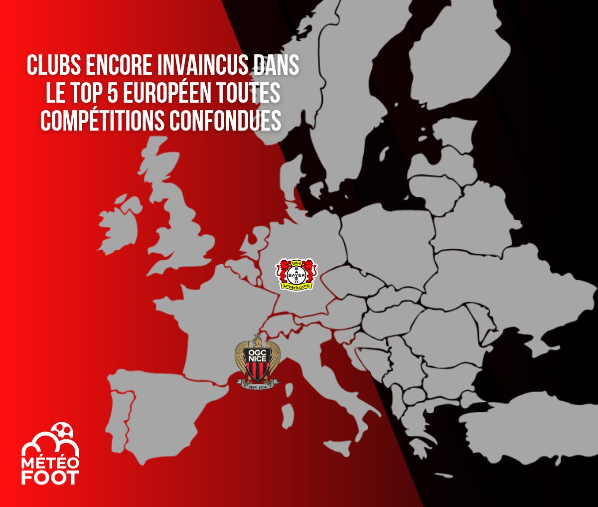 _BeFootball's tweet photo. Seuls deux clubs sont encore invaincus dans le top 5 Européen ! 🔥

📸 @MeteoFoot https://t.co/290SWBQWwP